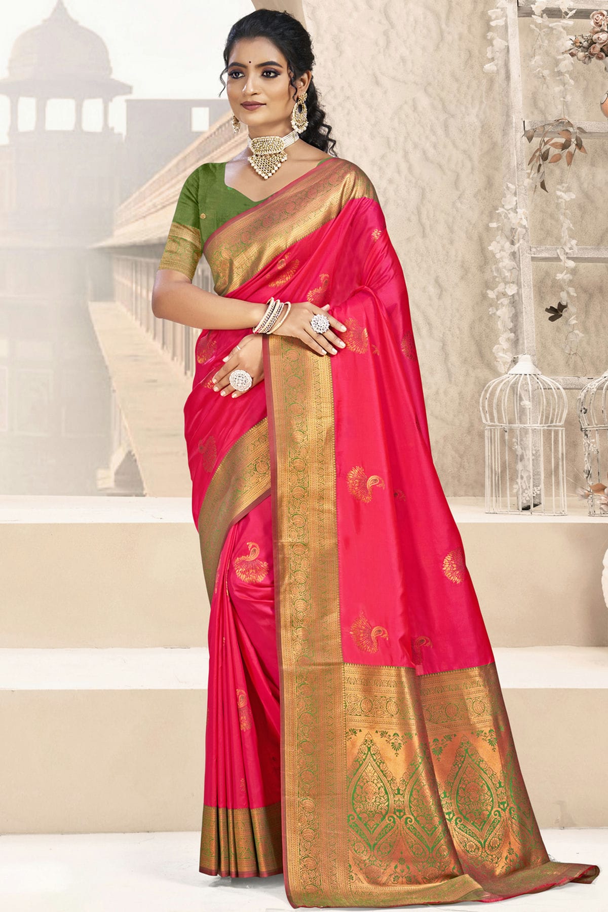 Pink Colour Silk Woven Work Traditional Saree
