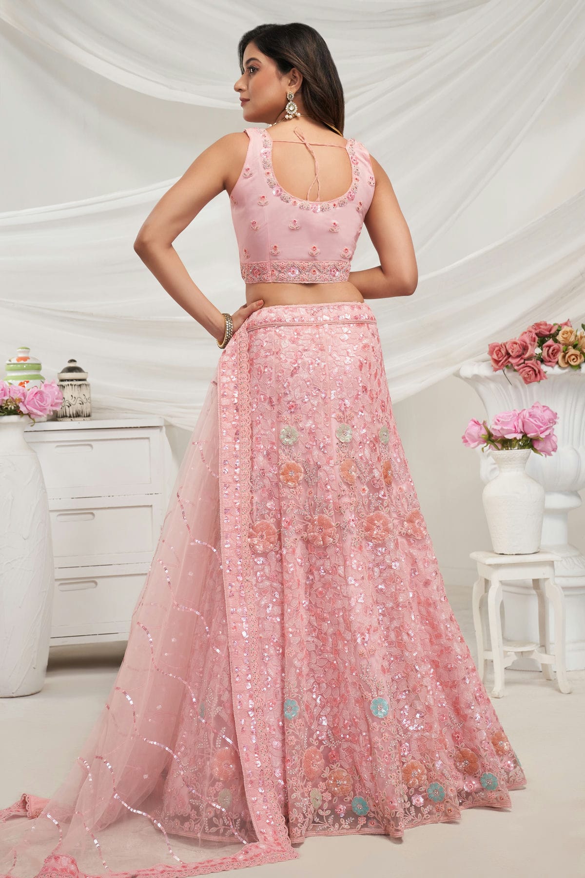 Pink Colour Soft Net Lehenga Choli VSLC1030019