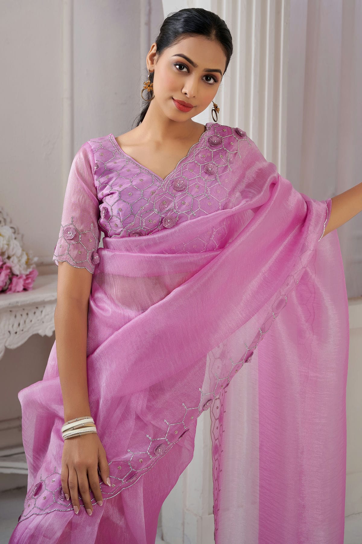 Pink Colour Soft Organza Designer Saree VSSD1121878