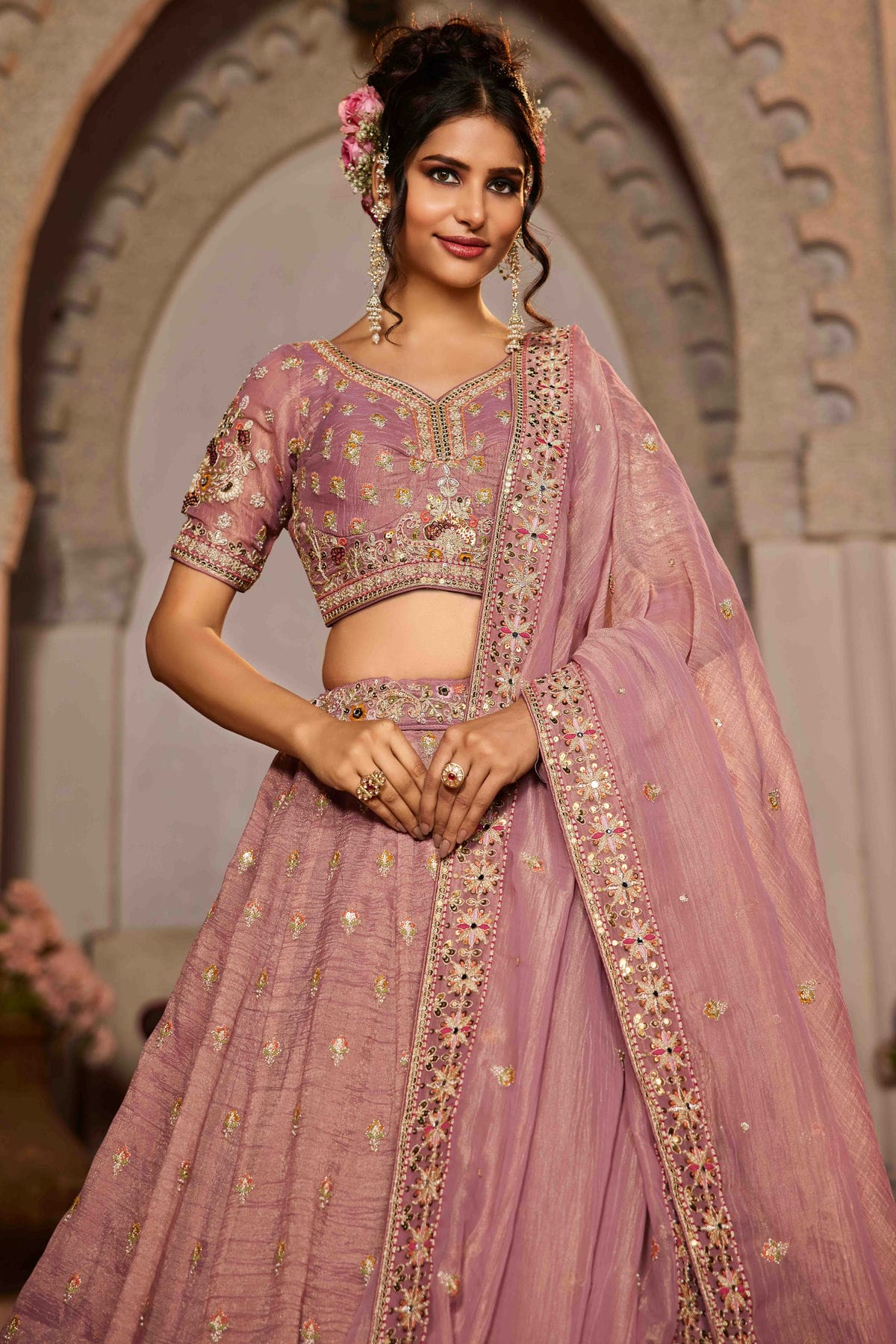 Pink Colour Tissue Lehenga Choli VSLC1113154