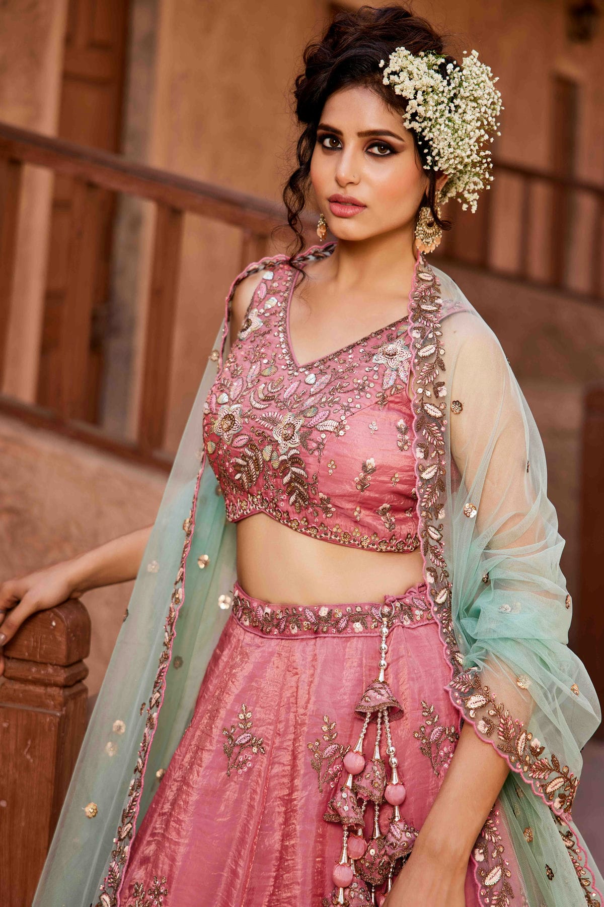 Pink Colour Tissue Lehenga Choli VSLC1113183