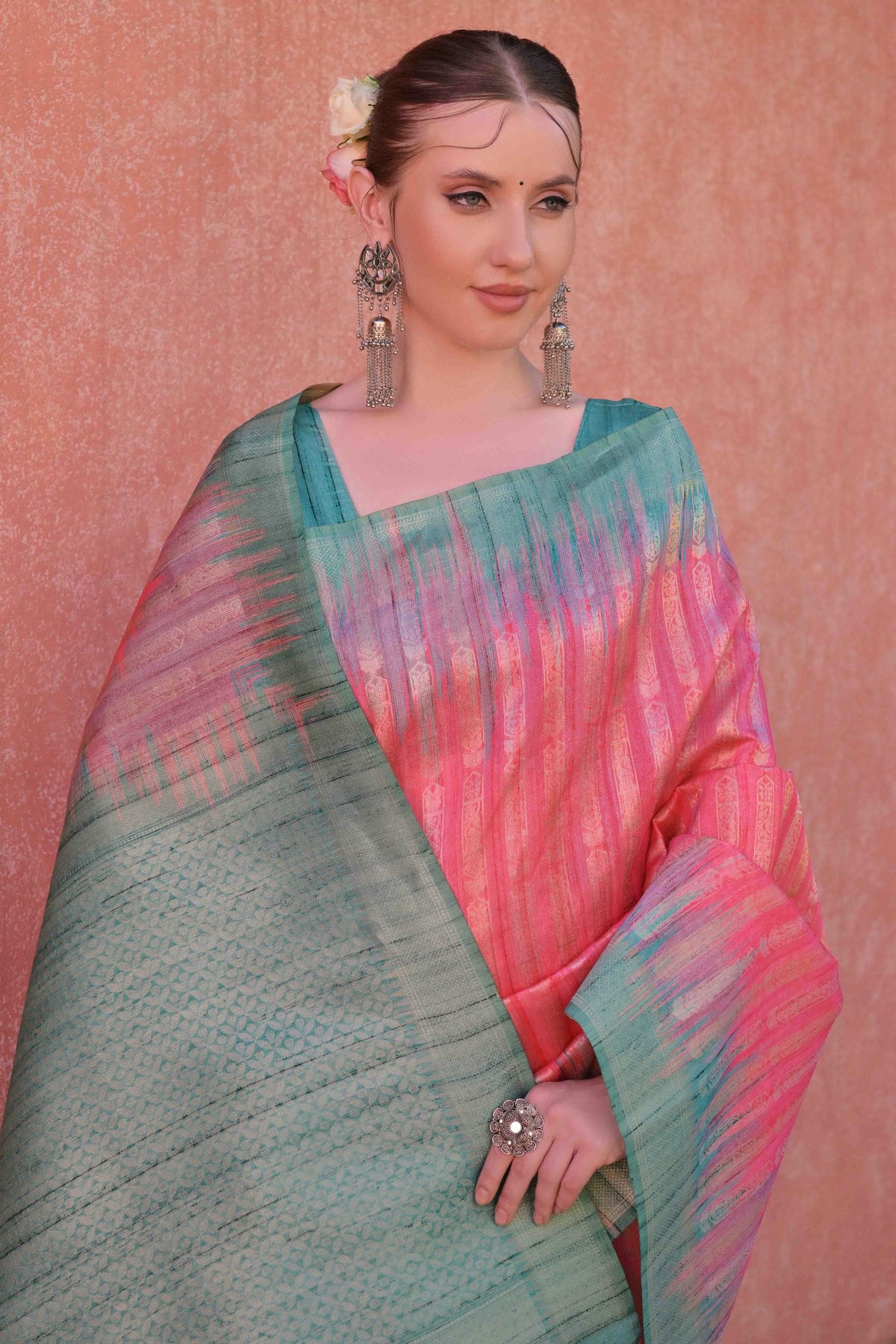 Pink Colour Tussar Silk Traditional Saree