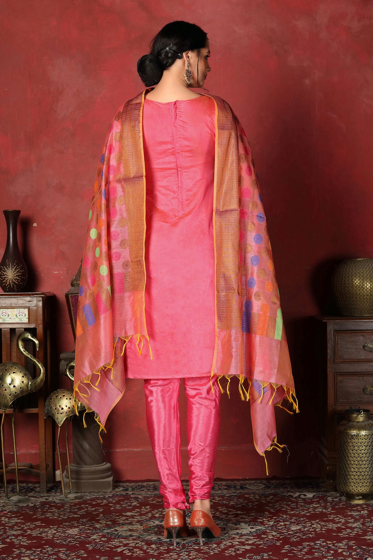 Pink Colour Unstitched Banarasi Silk Churidar Suit VSUS1161295