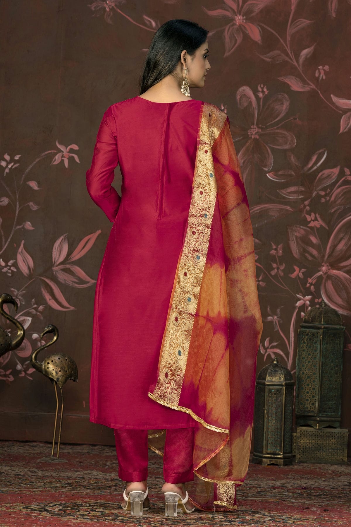 Pink Colour Unstitched Modal Cotton Jacquard Pant Style Suit VSUS1161280