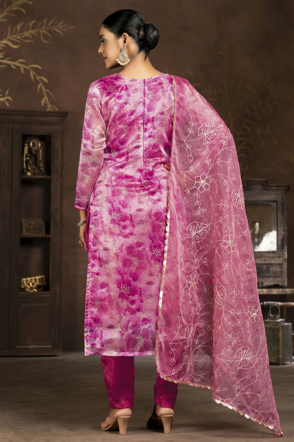 Pink Colour Unstitched Organza Banarasi Jacquard Pant Style Suit VSUS1161286