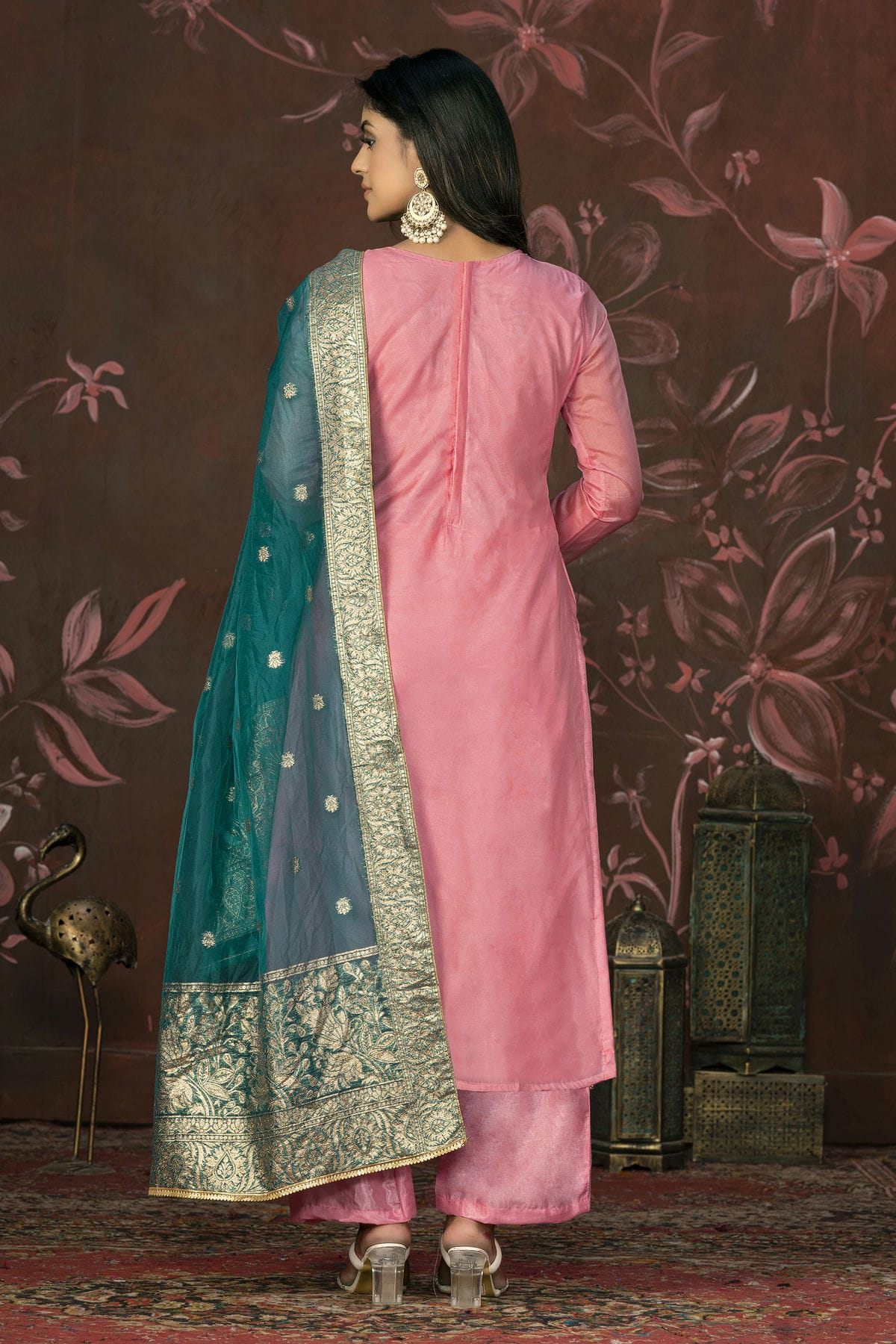 Pink Colour Unstitched Organza Jacquard Straight Suit VSUS1161267