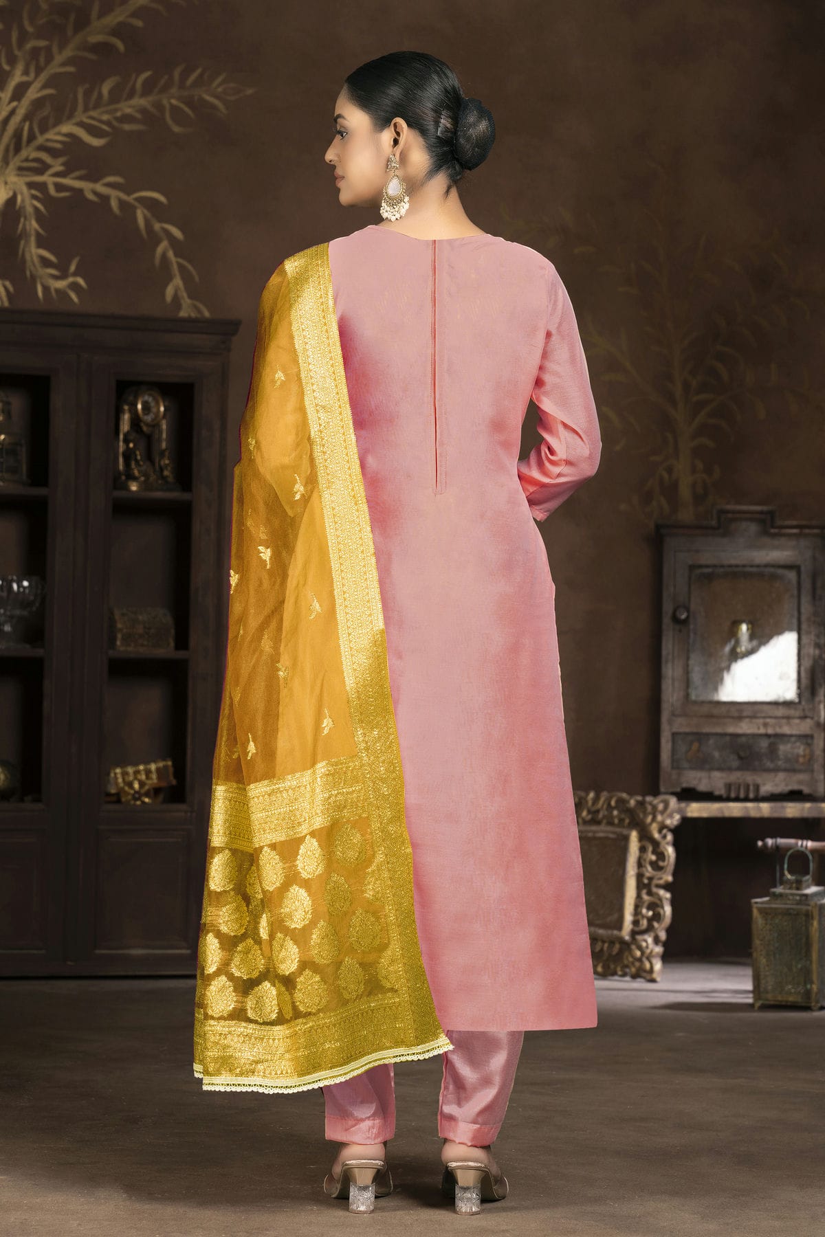 Pink Colour Unstitched Organza Pant Style Suit VSUS1160838