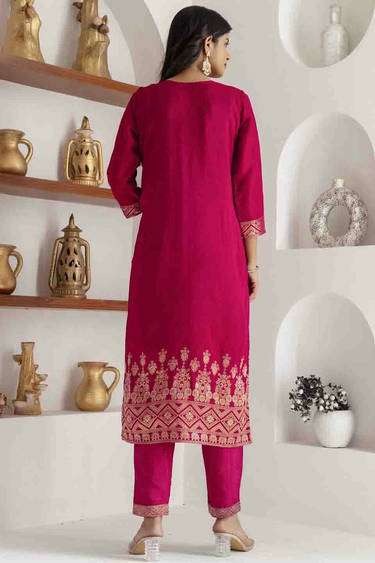Pink Colour Viscose Silk Woven Pant Style Suit VSSS1113661