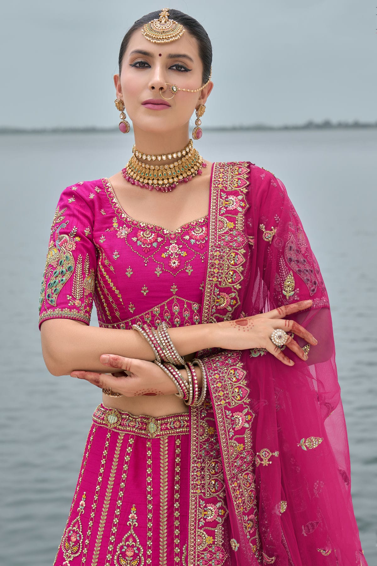 Pink Embroidery Silk Lehenga Choli VSLC1290132
