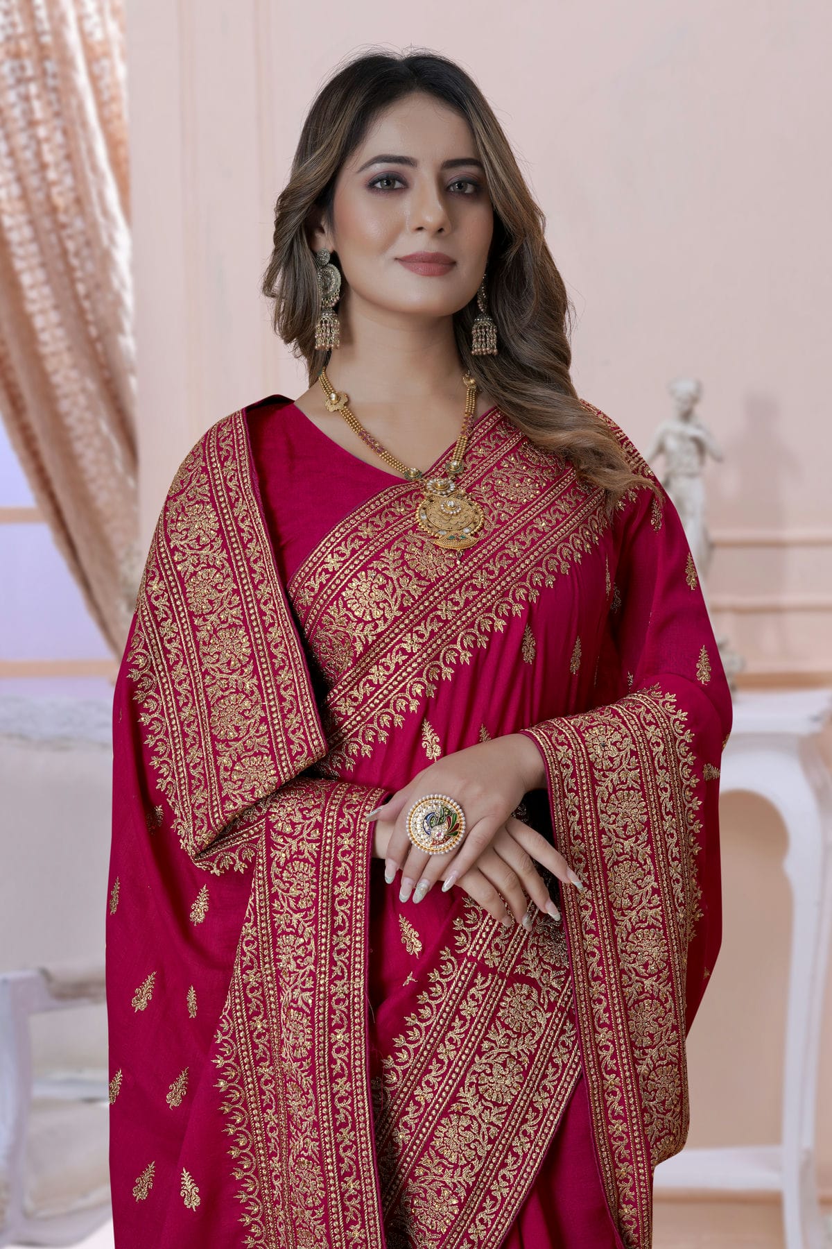 Pink Colour Vichitra Silk Saree VSSD1090896
