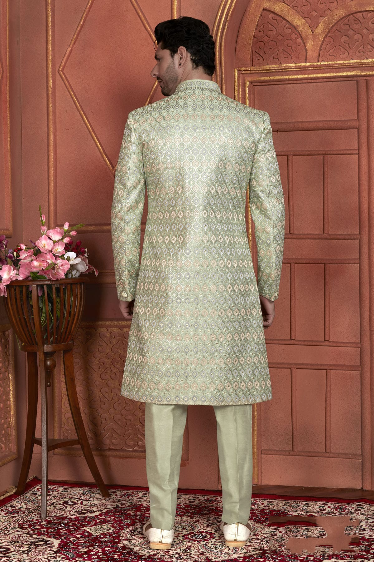 Pista Green Colour Art Silk Indowestern Sherwani With Aligadhi Pant VSSH1230005
