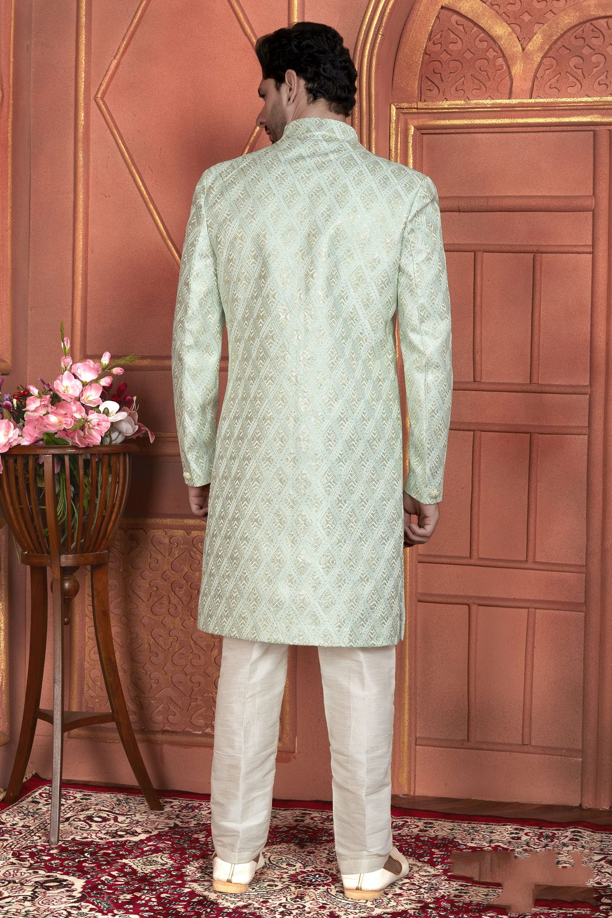 Pista Green Colour Art Silk Indowestern Sherwani With Aligadhi Pant VSSH1230009