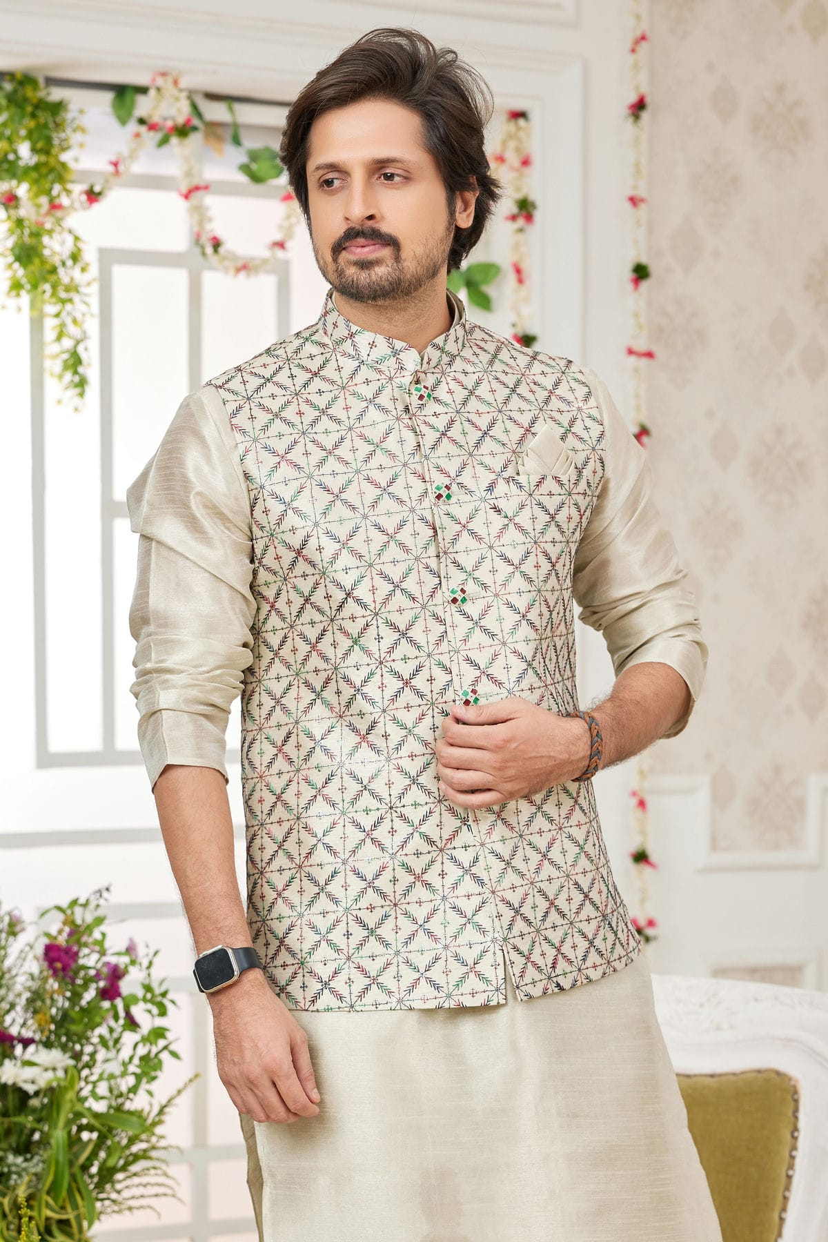 Pista Green Colour Art Silk Kurta Pajama With Jacket VSKP1230275