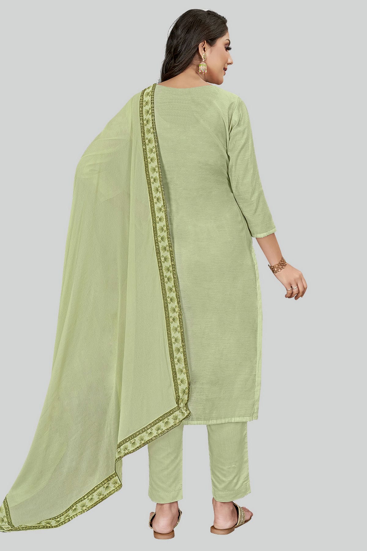 Pista Green Colour Chanderi Silk Pant Style Suit VSSM1110597