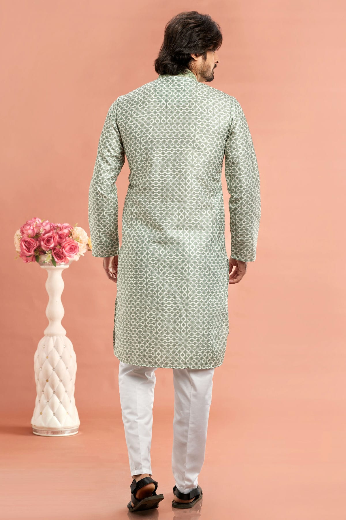 Pista Green Colour Cotton Thread Work Kurta Pajama VSKP1230174