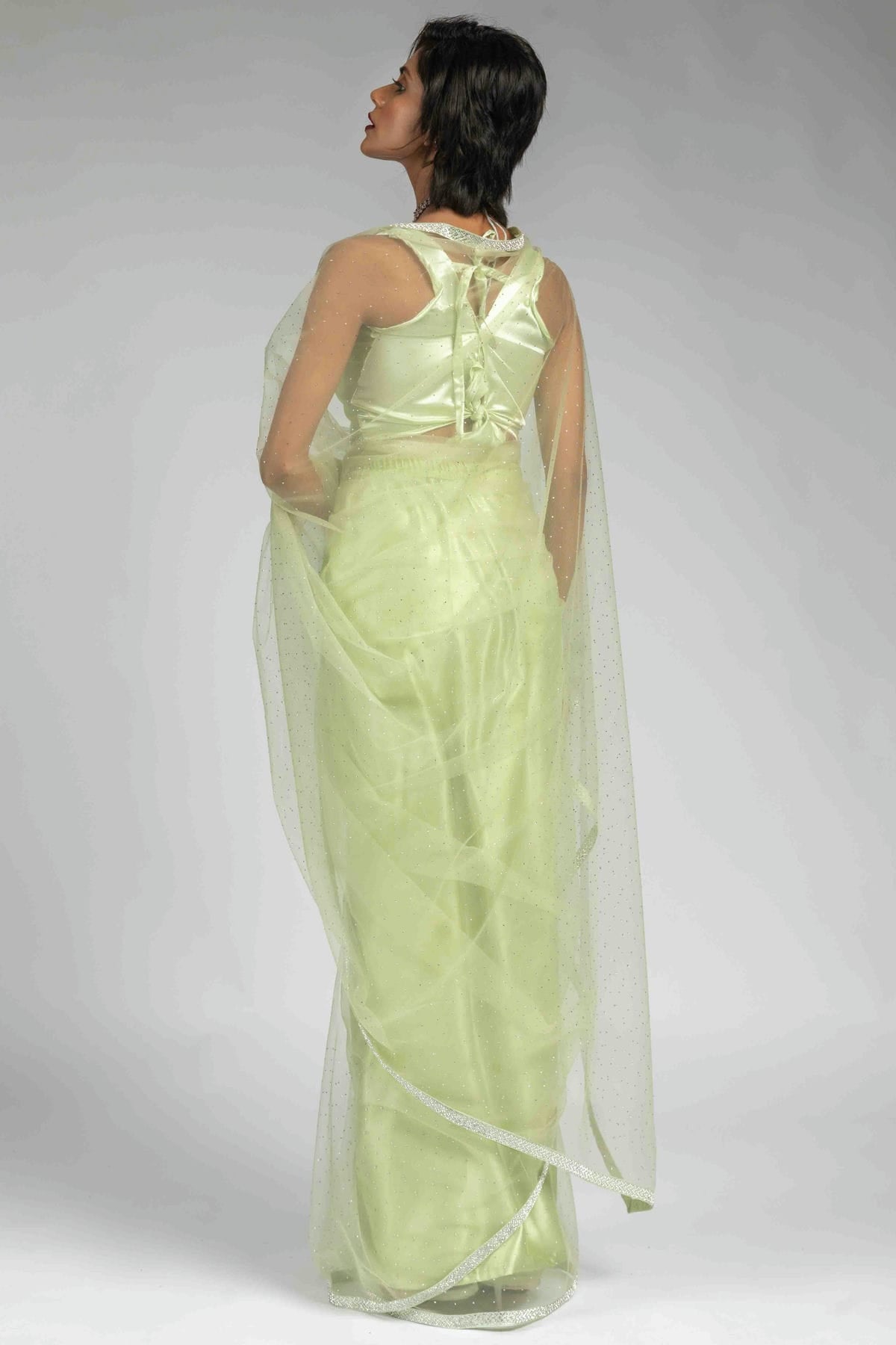 Pista Green Colour Net Ready To Wear Saree VSSD1122057