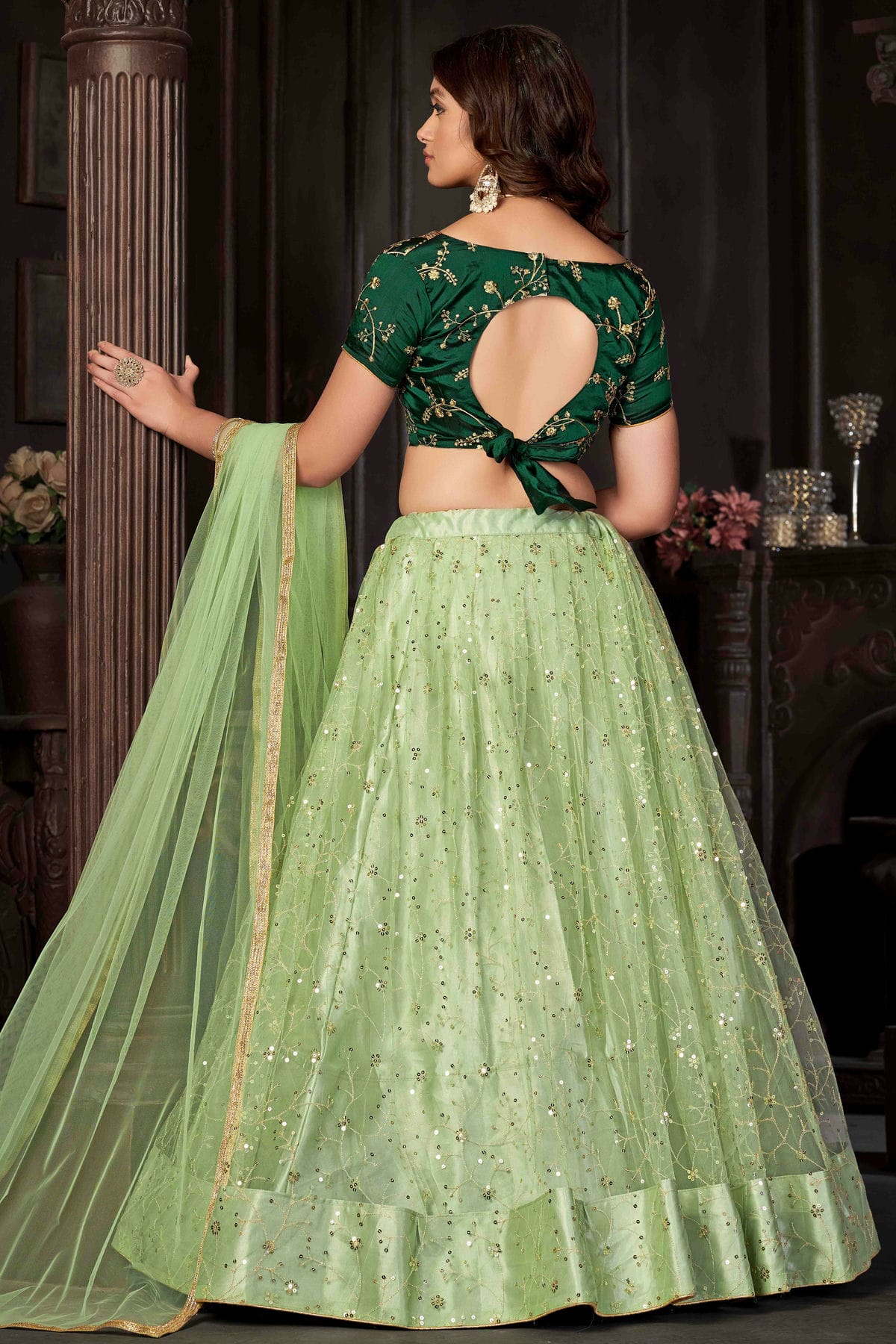 Pista Green Colour Net Semi Stitched Lehenga Choli VSLC1170053