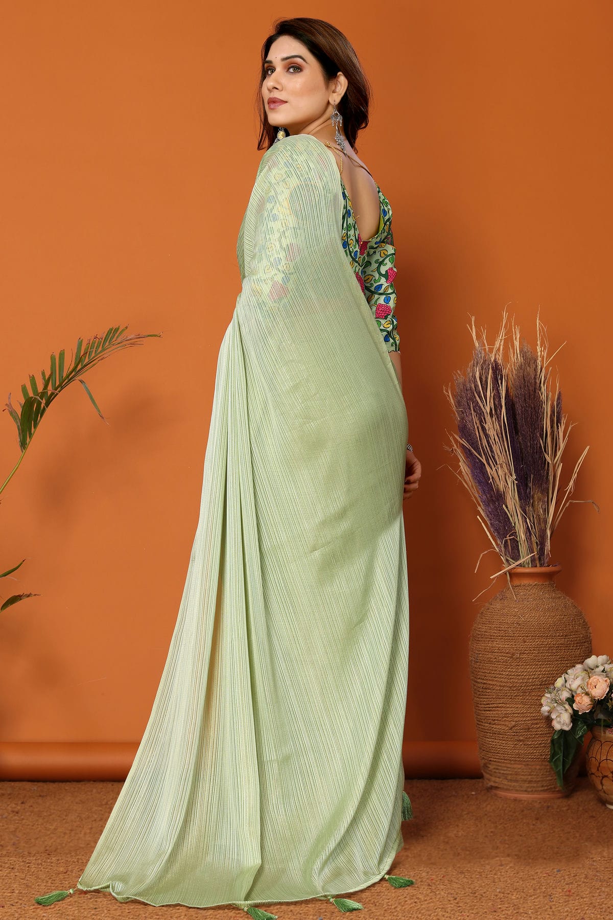 Pista Green Colour Polyester Printed Saree VSSD1180108