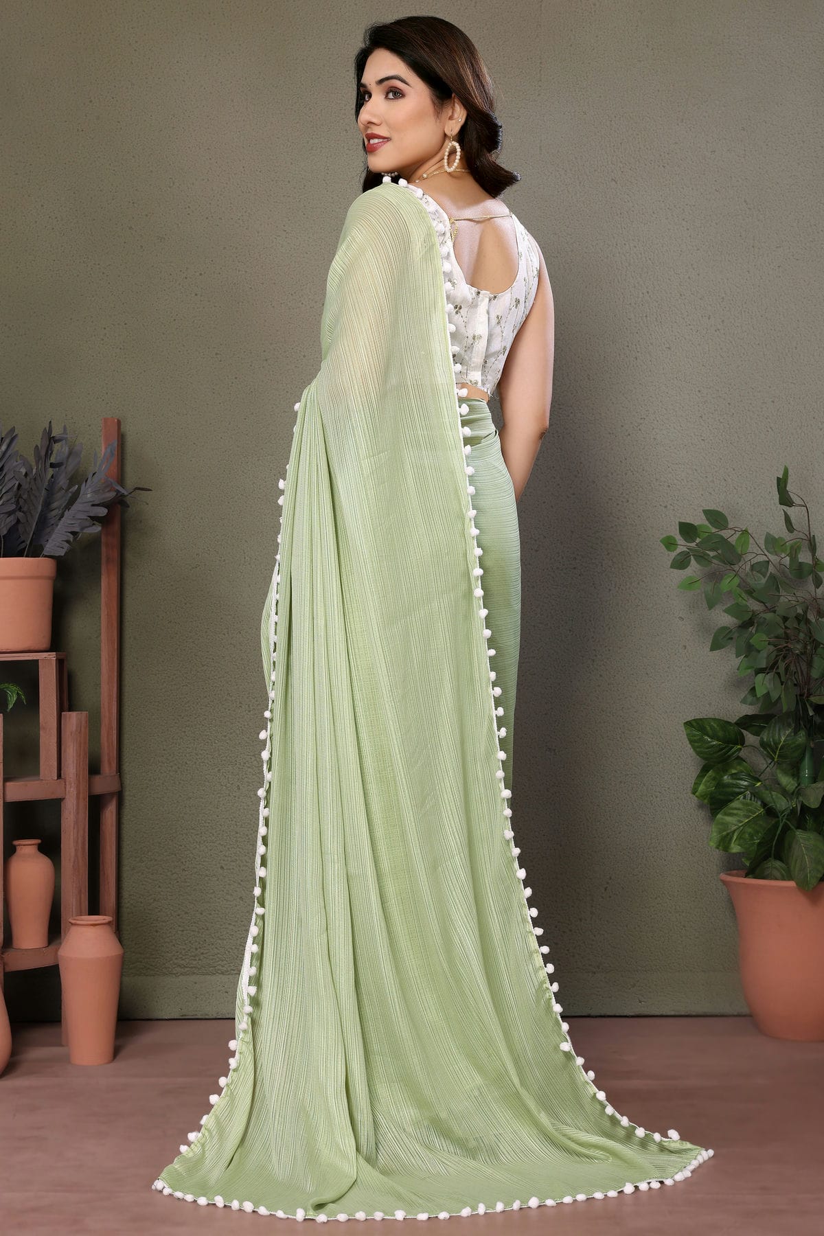 Pista Green Colour Polyester Saree VSSD1180181