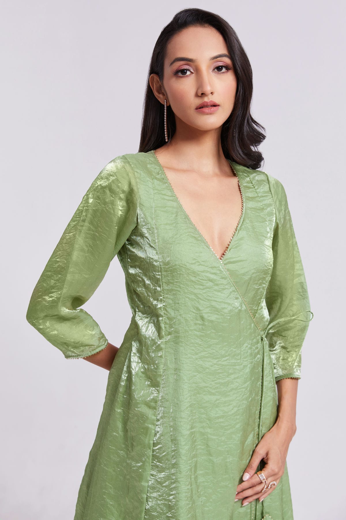 Pista Green Colour Pure Organza Indo Western Dress VSTP1080912