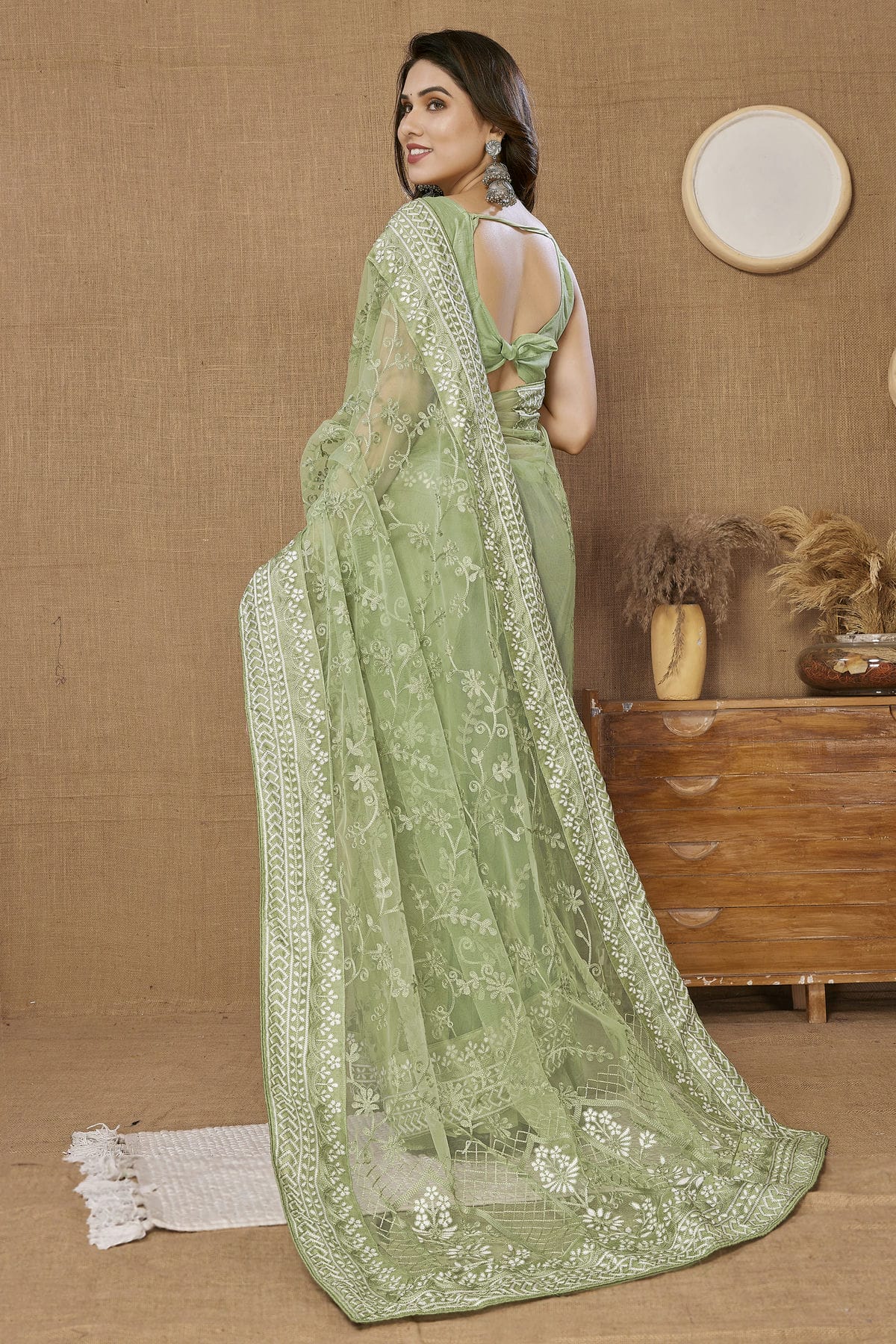 Pista Green Colour Soft Net Saree VSSD1110202