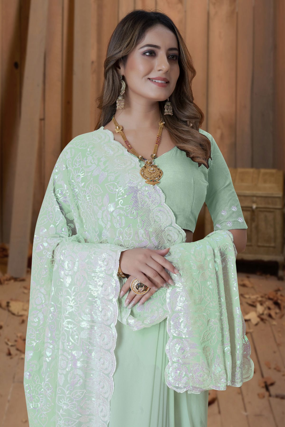 Pista Green Colour Georgette Saree VSSD1090889