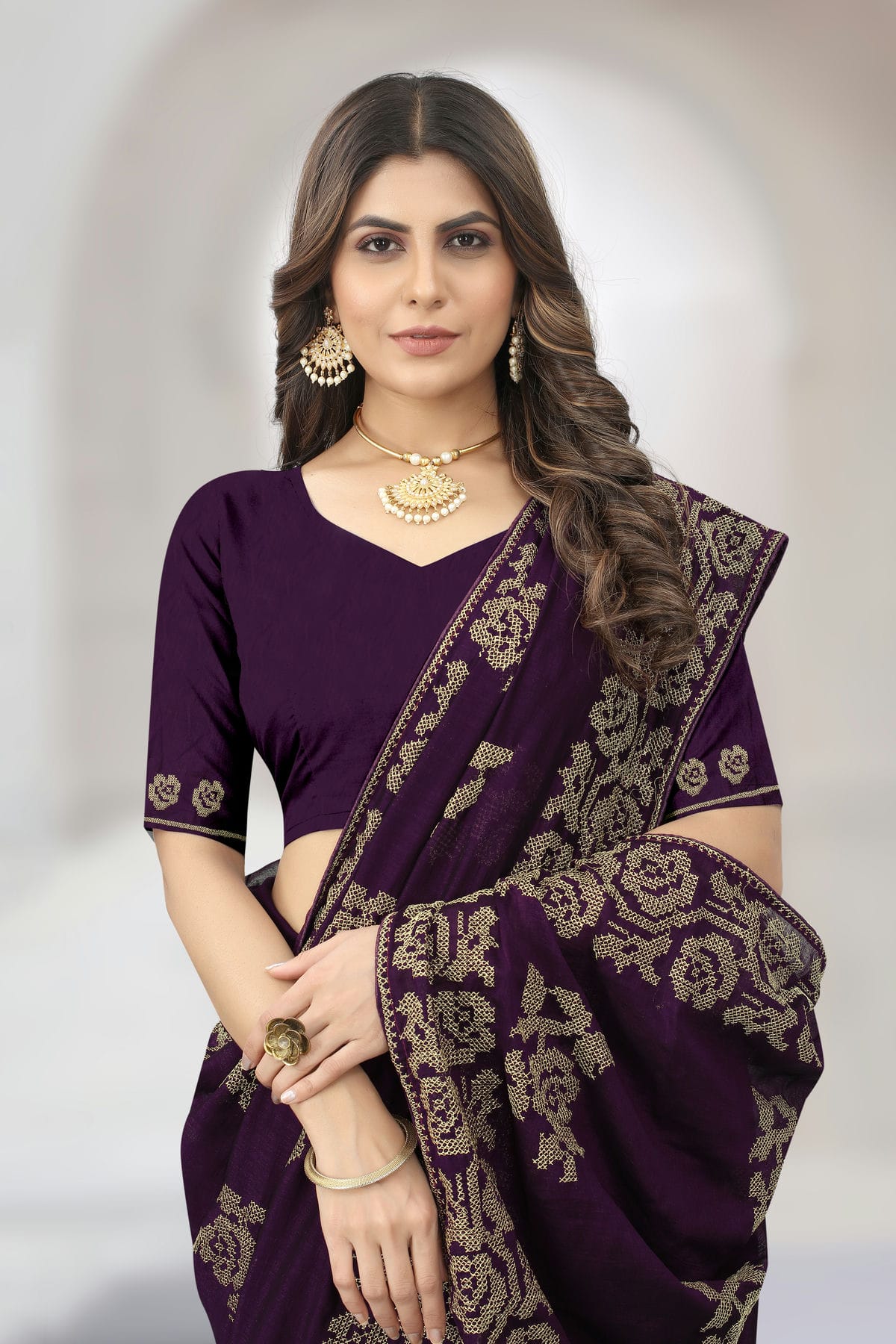 Purple Colour Vichitra Silk Designer Saree VSLC1121379