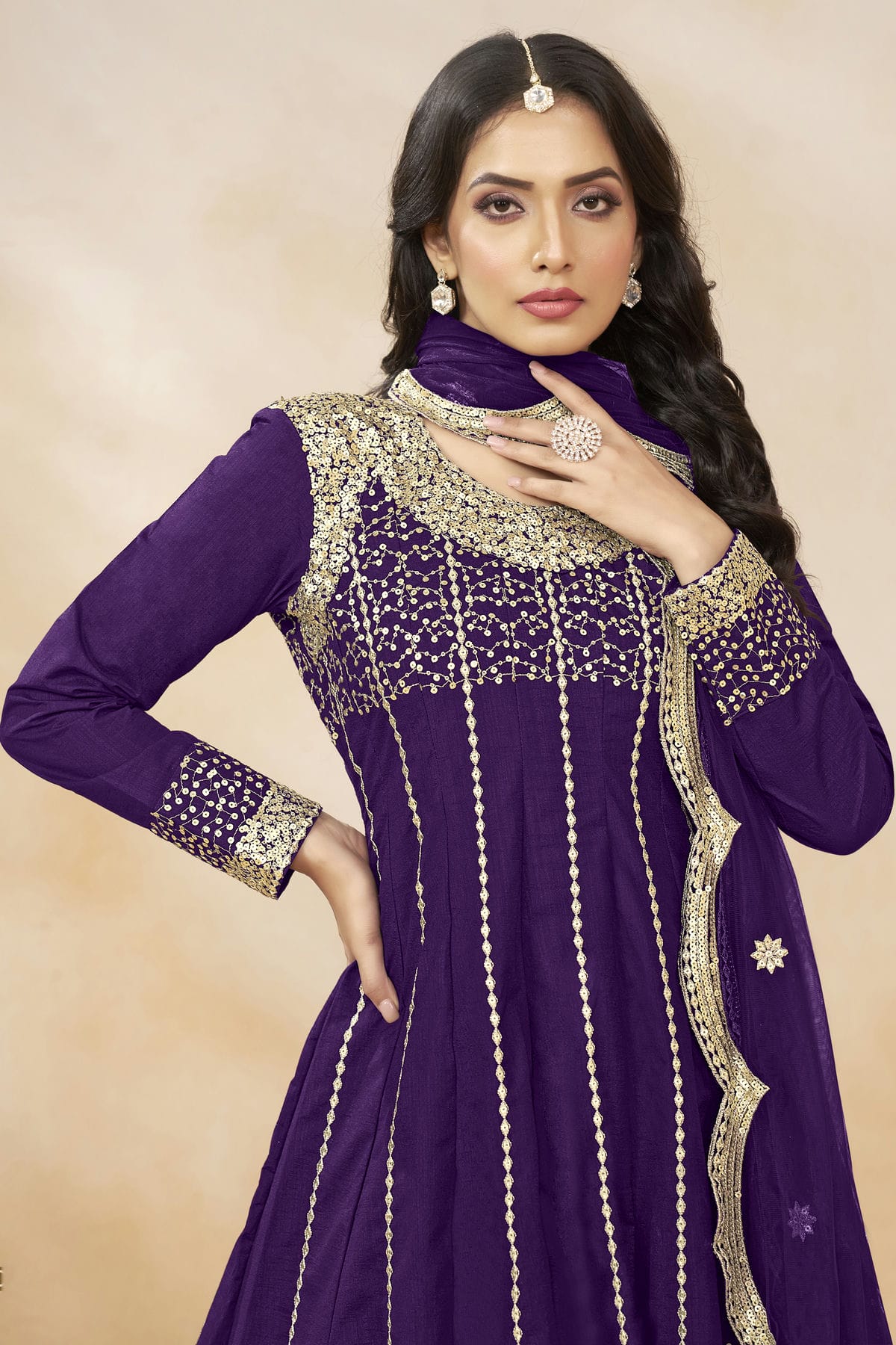 Purple Colour Art Silk Semi Stitched Patiala Suit VSSM1050601