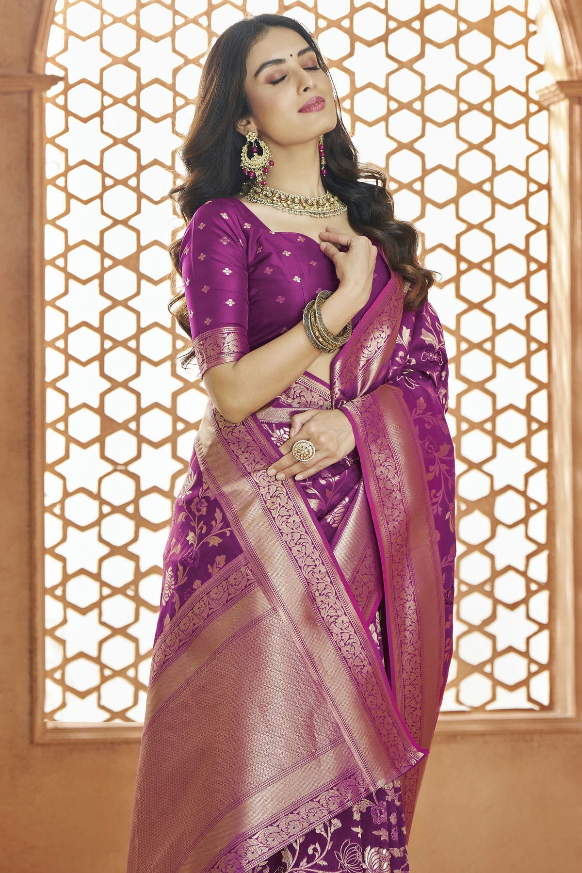 Purple Colour Banarasi Silk Traditional Saree