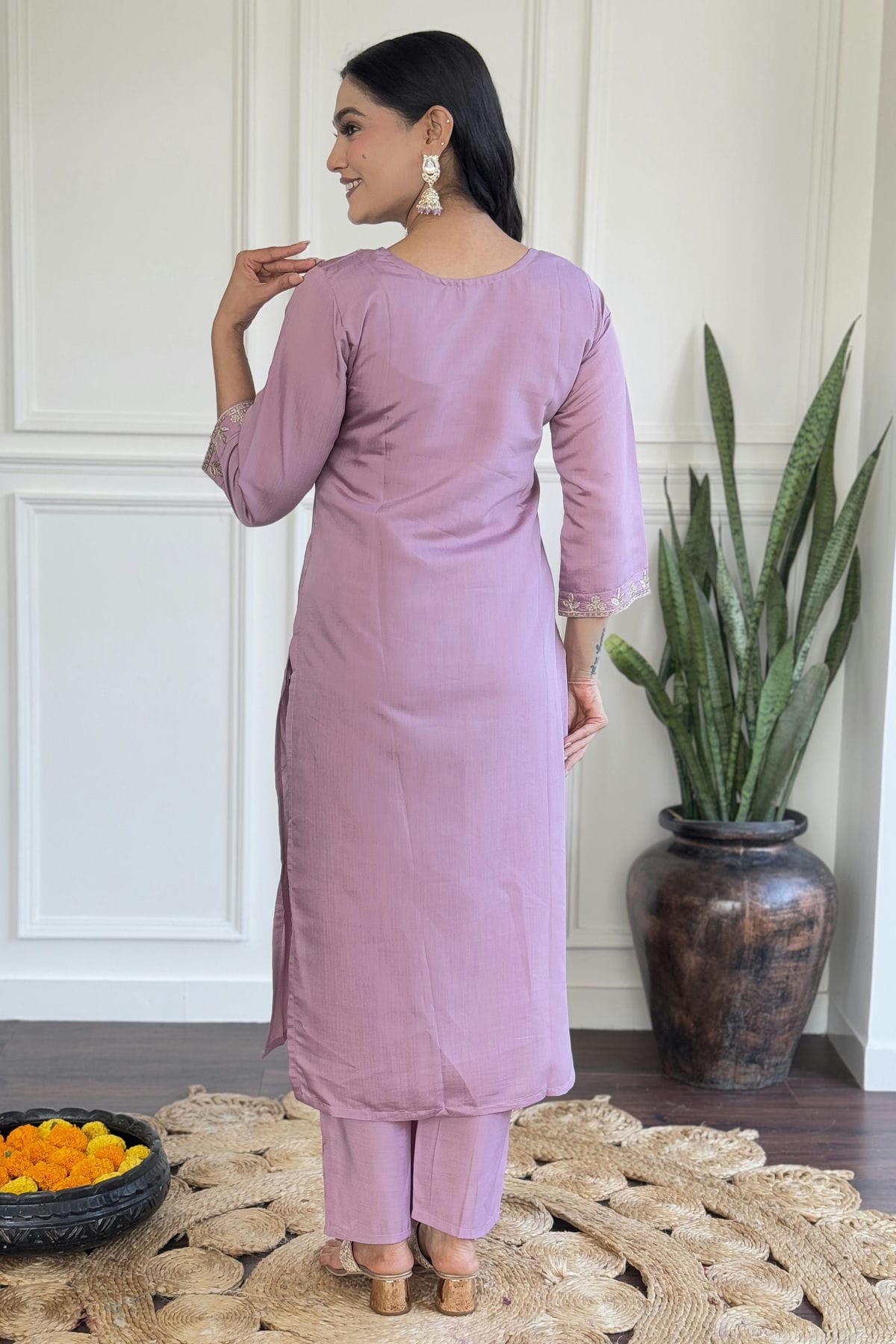 Purple Colour Chanderi Stitched Salwar Suit