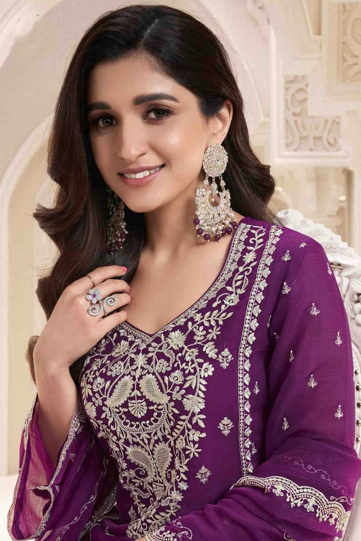 Purple Colour Chiffon Palazzo Pant Suit VSSM1113191