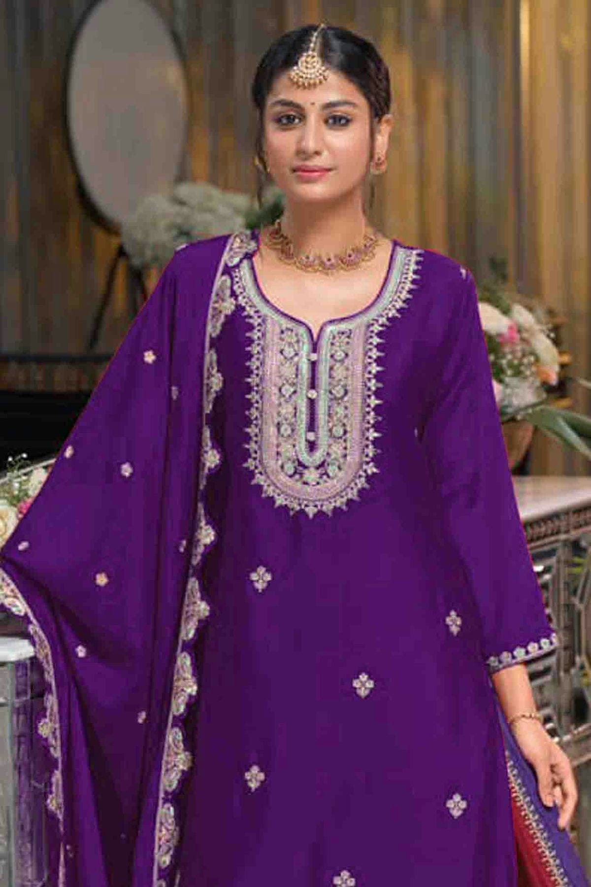 Purple Colour Chinon Stitched Lehenga Suit VSSS1140934