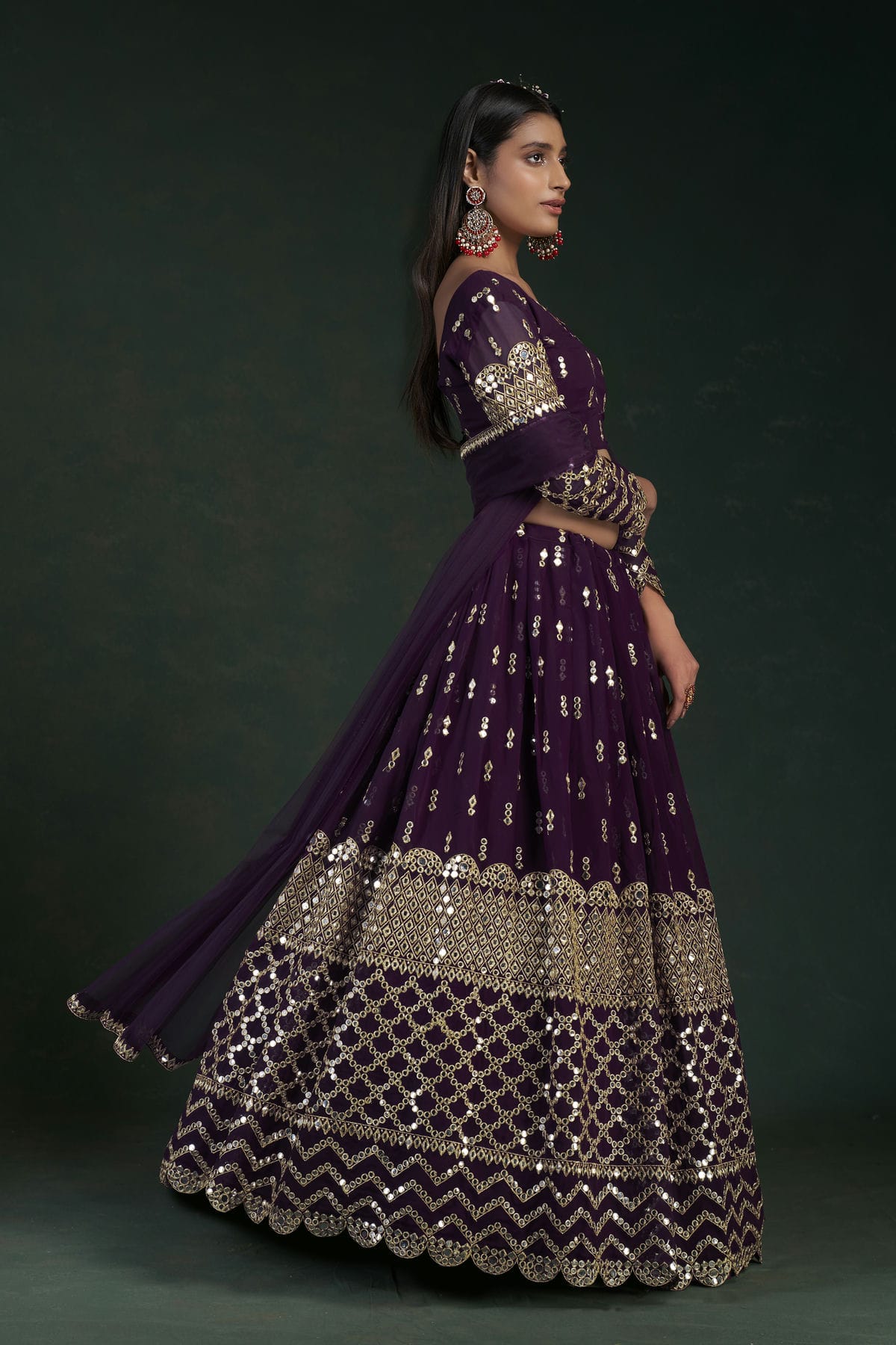 Purple Colour Embroidery Georgette Lehenga Choli VSLD1080794