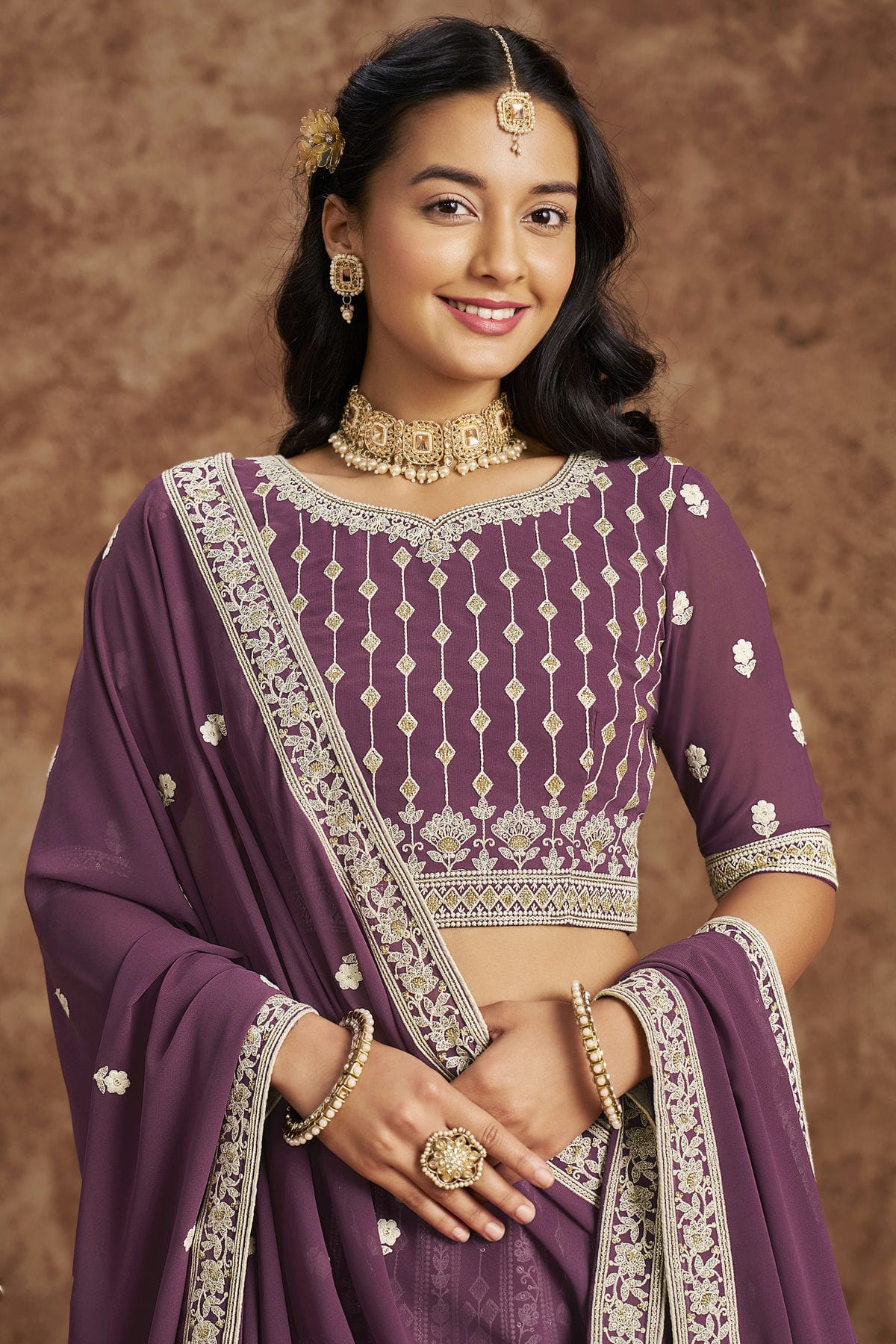 Purple Colour Embroidery Lehenga Choli In Faux Georgette Fabric