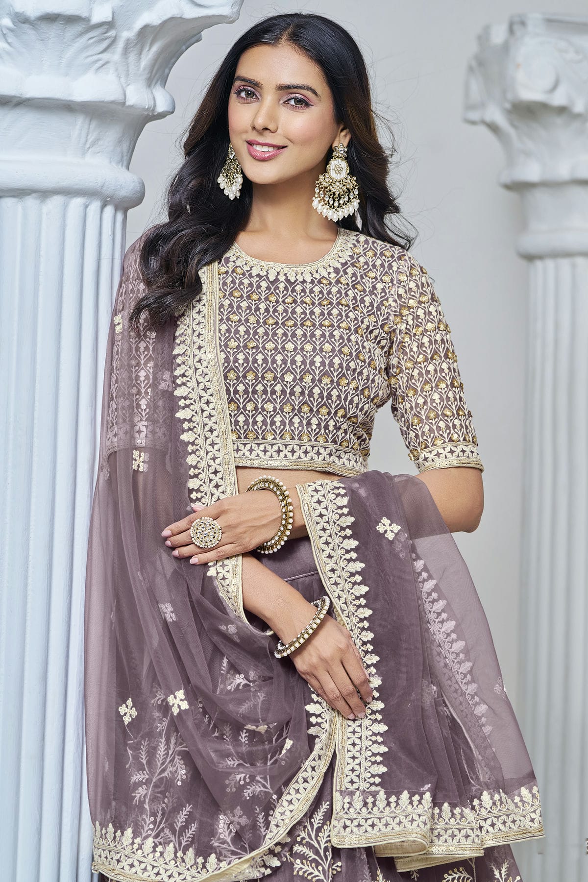 Purple Colour Embroidery Lehenga Choli In Net Fabric