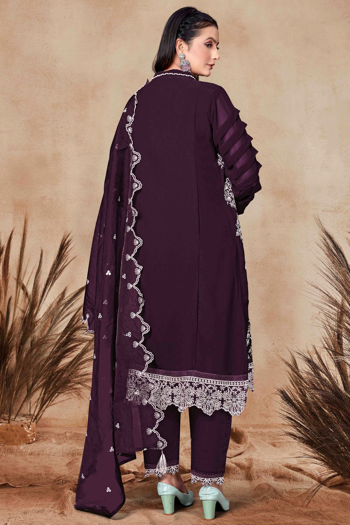 Purple Colour Georgette Pant Style Suit VSSM1140865