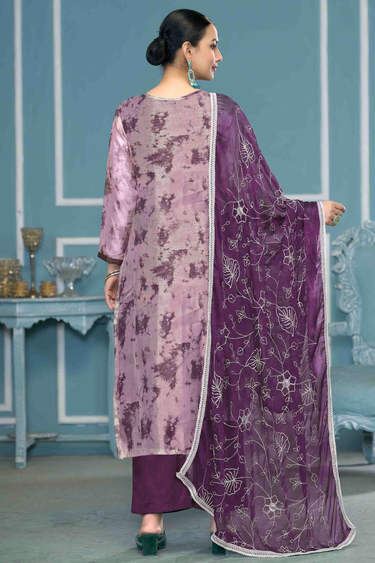 Purple Colour Organza Banarasi Pant Style Suit VSSM1113234