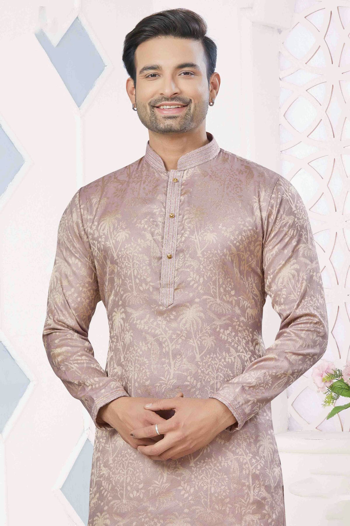 Purple Colour Pintex Work and Woven Jacquard Silk Kurta Pajama VSKP1113409