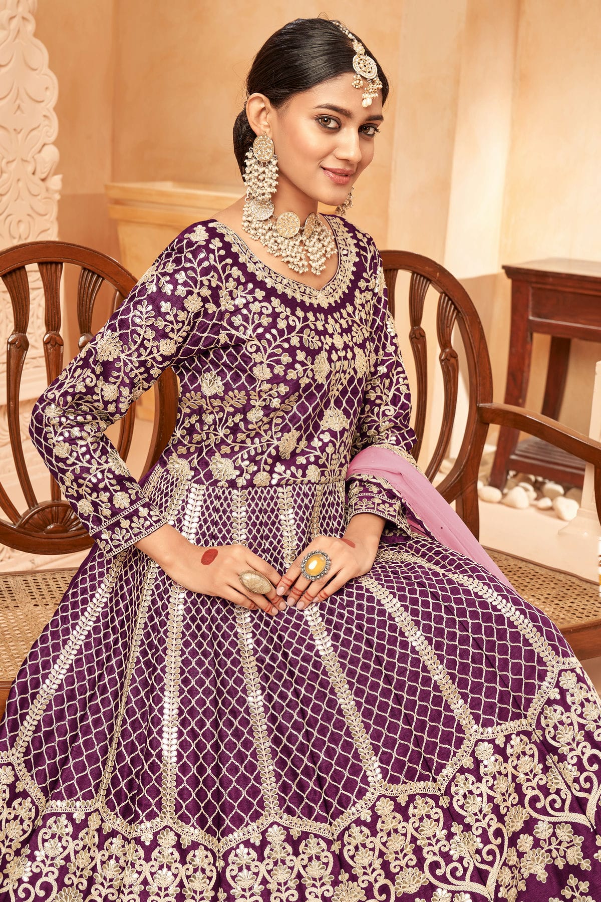 Purple Colour Semi Stitched Art Silk Anarkali Suit VSSM1050406