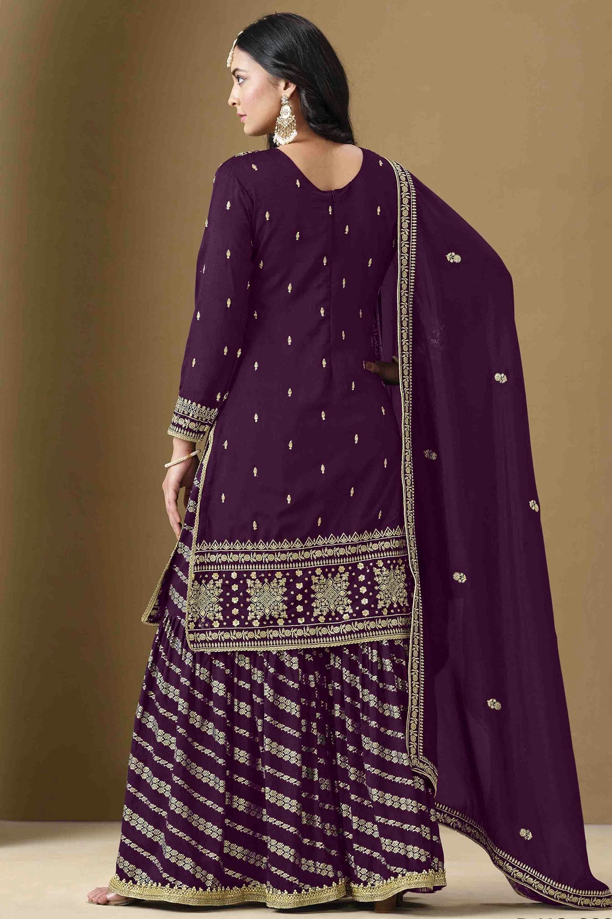 Purple Colour Semi Stitched Art Silk Palazzo Pant Suit VSSM1050752