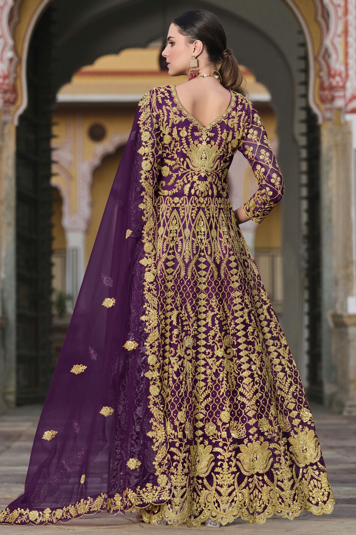 Purple Colour Semi Stitched Butterfly Net Anarkali Suit VSSM1140650