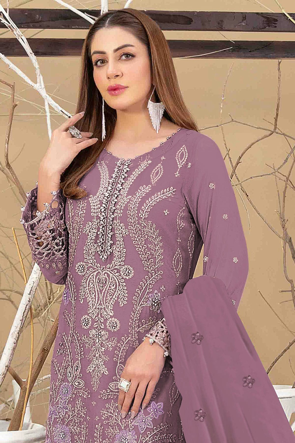 Purple Colour Semi Stitched Faux Georgette Pakistani Suit VSSM1140342