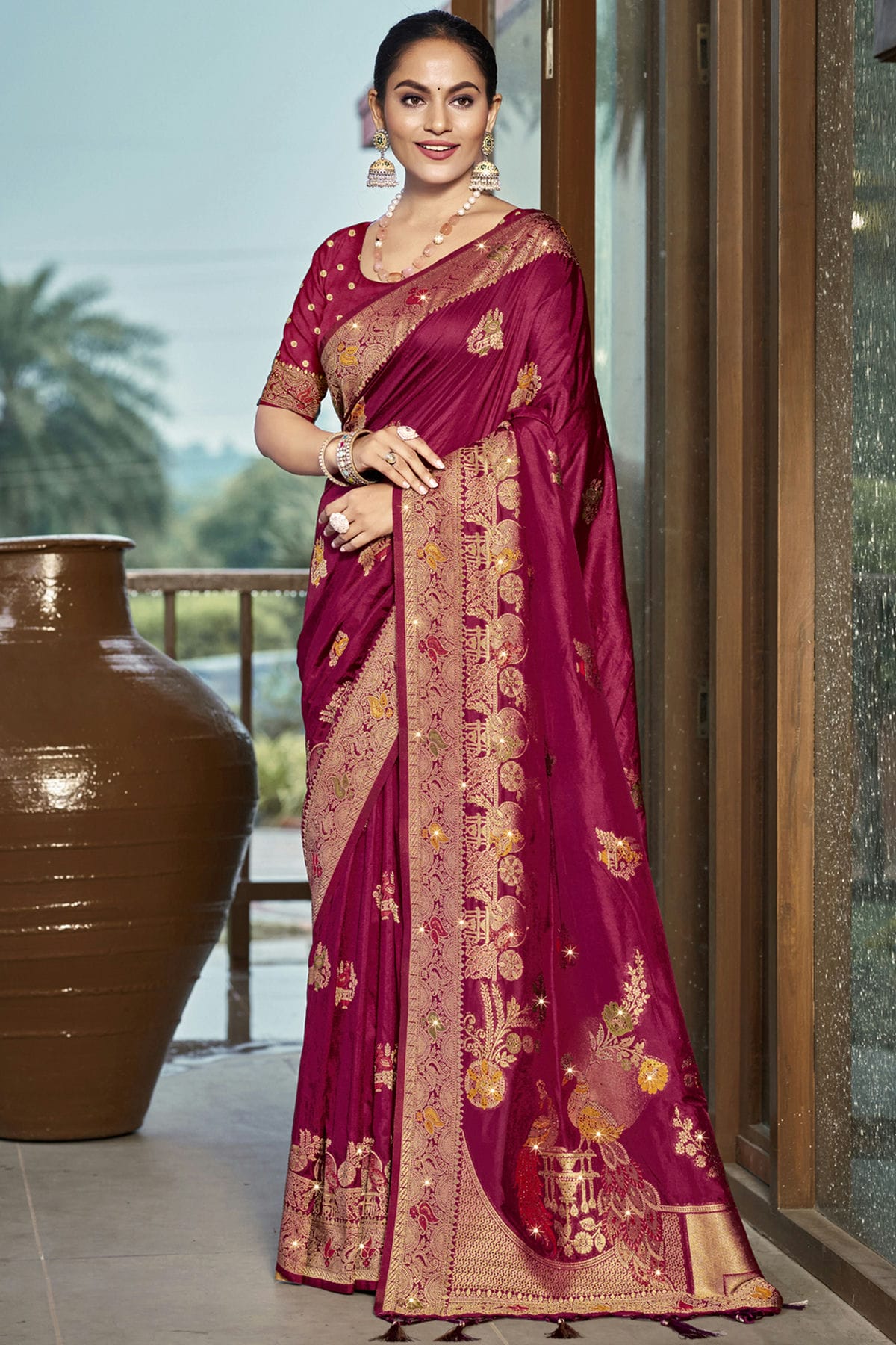 Purple Colour Silk Woven Work Traditional Saree