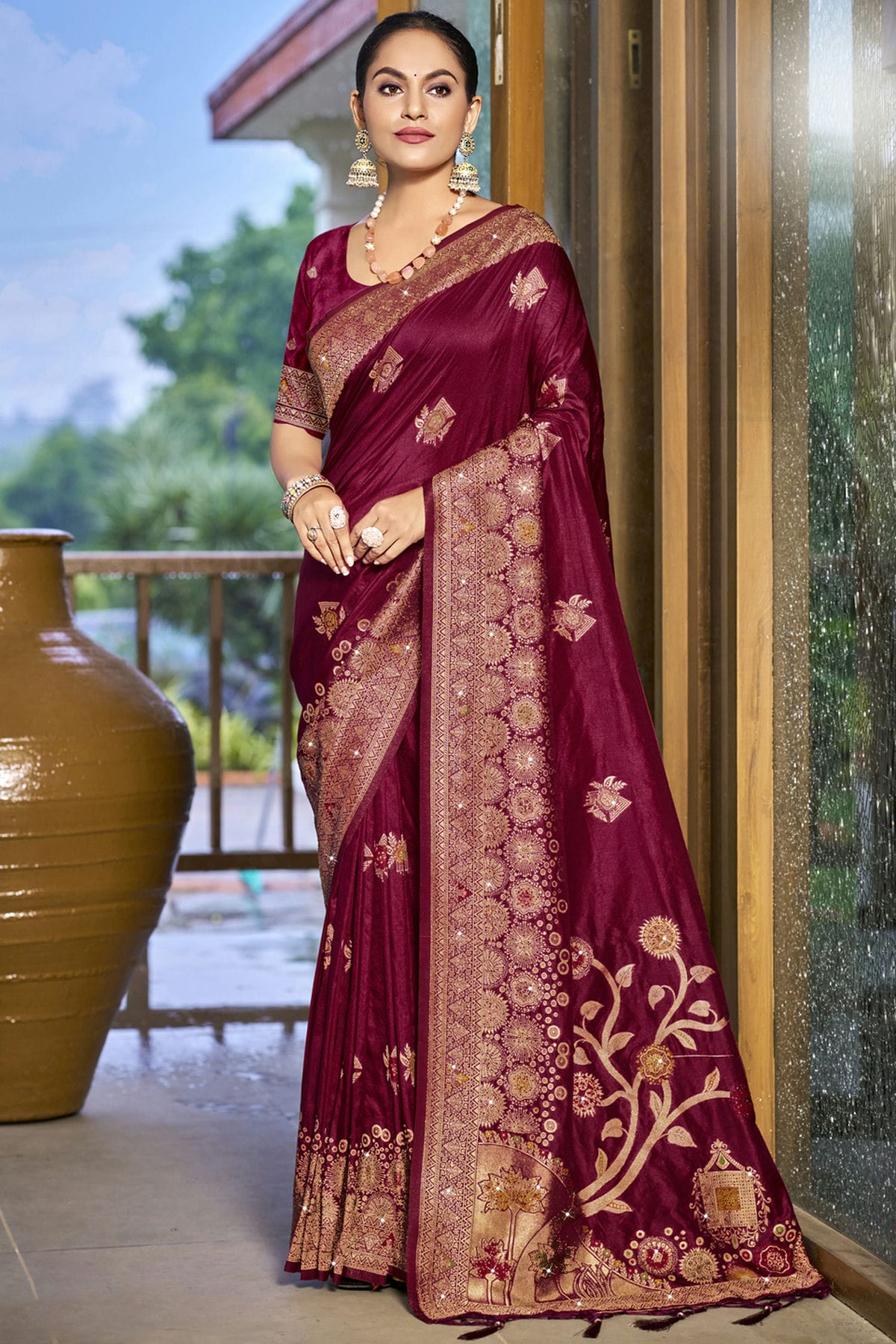 Purple Colour Silk Woven Work Traditional Saree