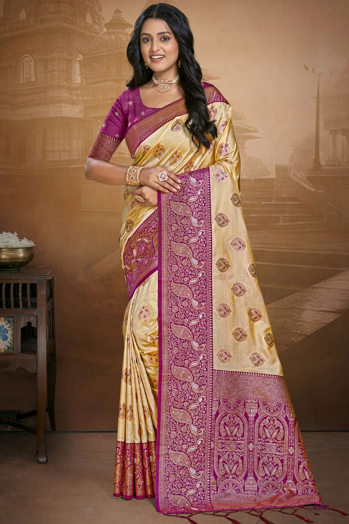 Purple Colour Silk Woven Work Traditional Saree