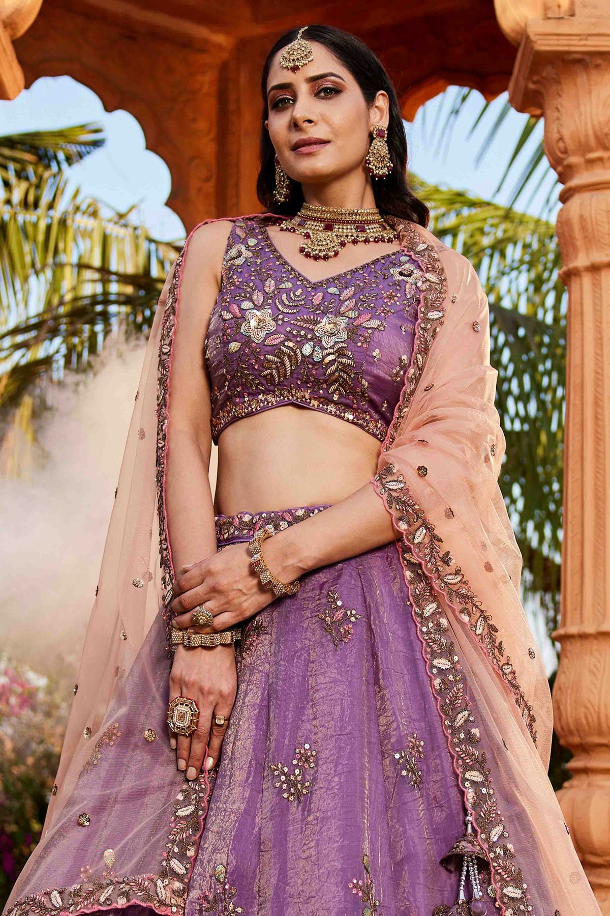 Purple Colour Tissue Lehenga Choli VSLC1113184