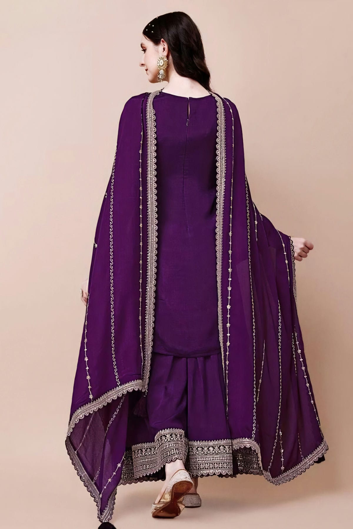 Purple Colour Viscose Chinon Sharara Suit VSSM1110727