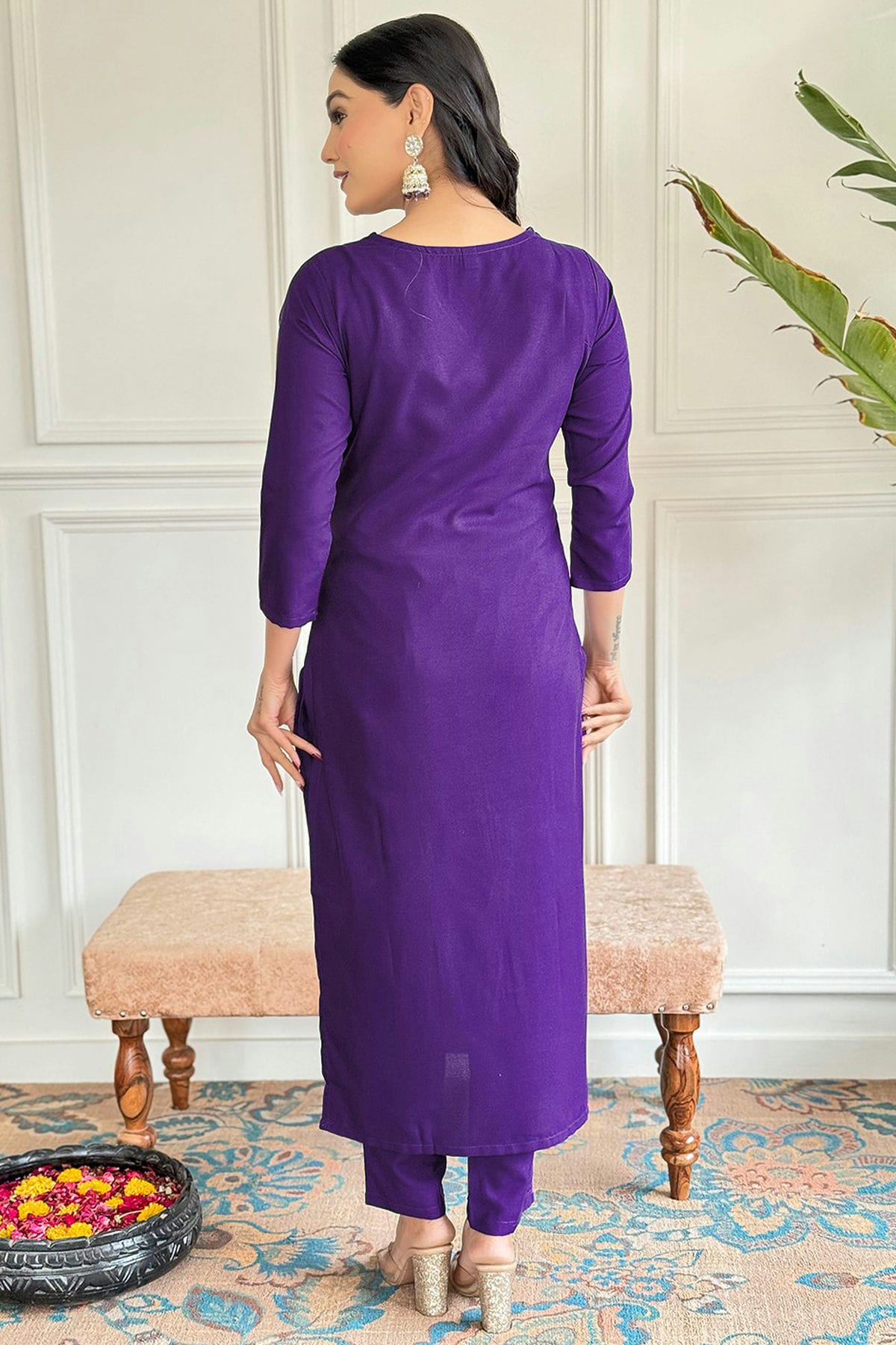 Purple Colour Viscose Rayon Stitched Salwar Suit