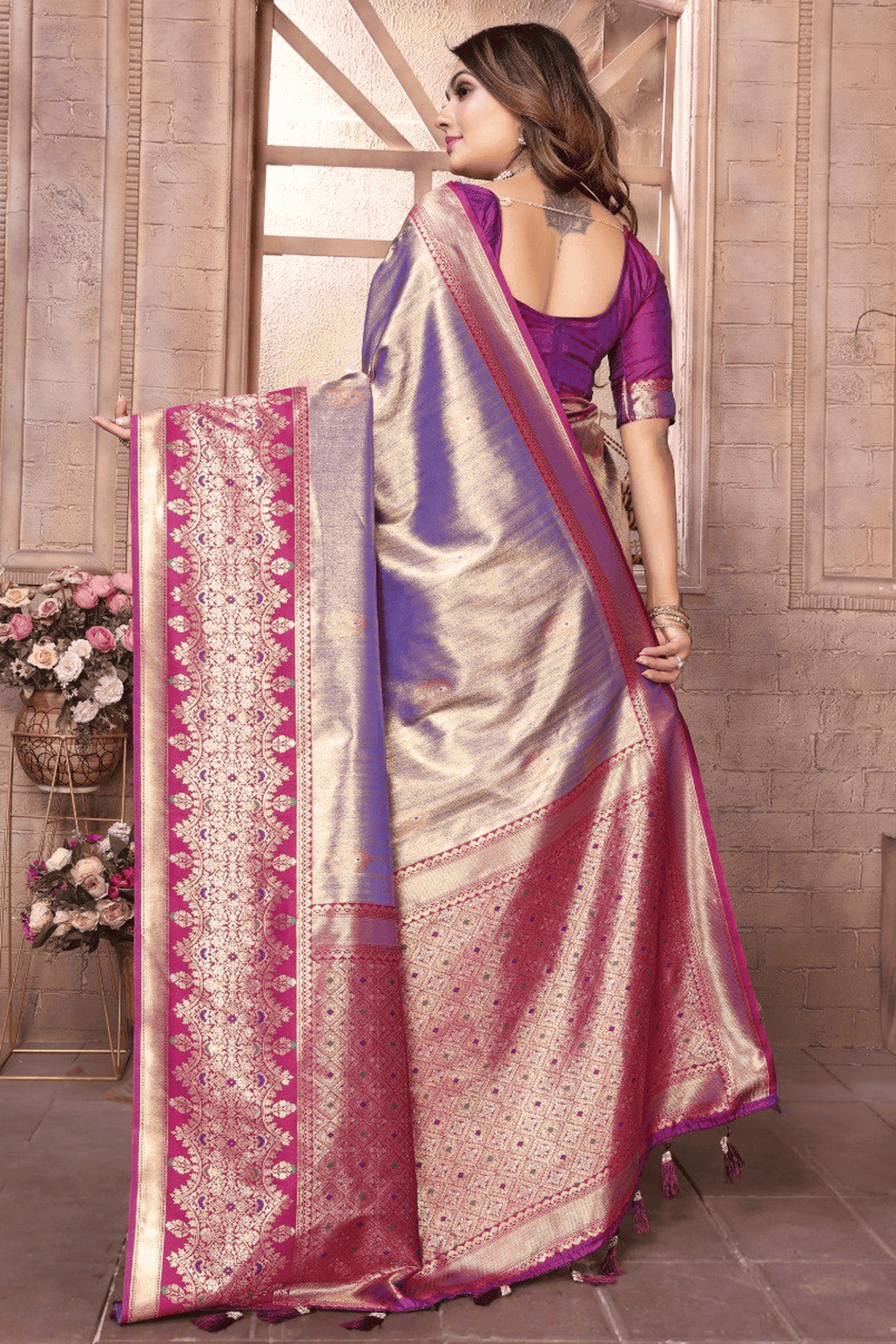 Purple Colour Woven Work Pure Banarasi Tissue Silk Traditional Saree