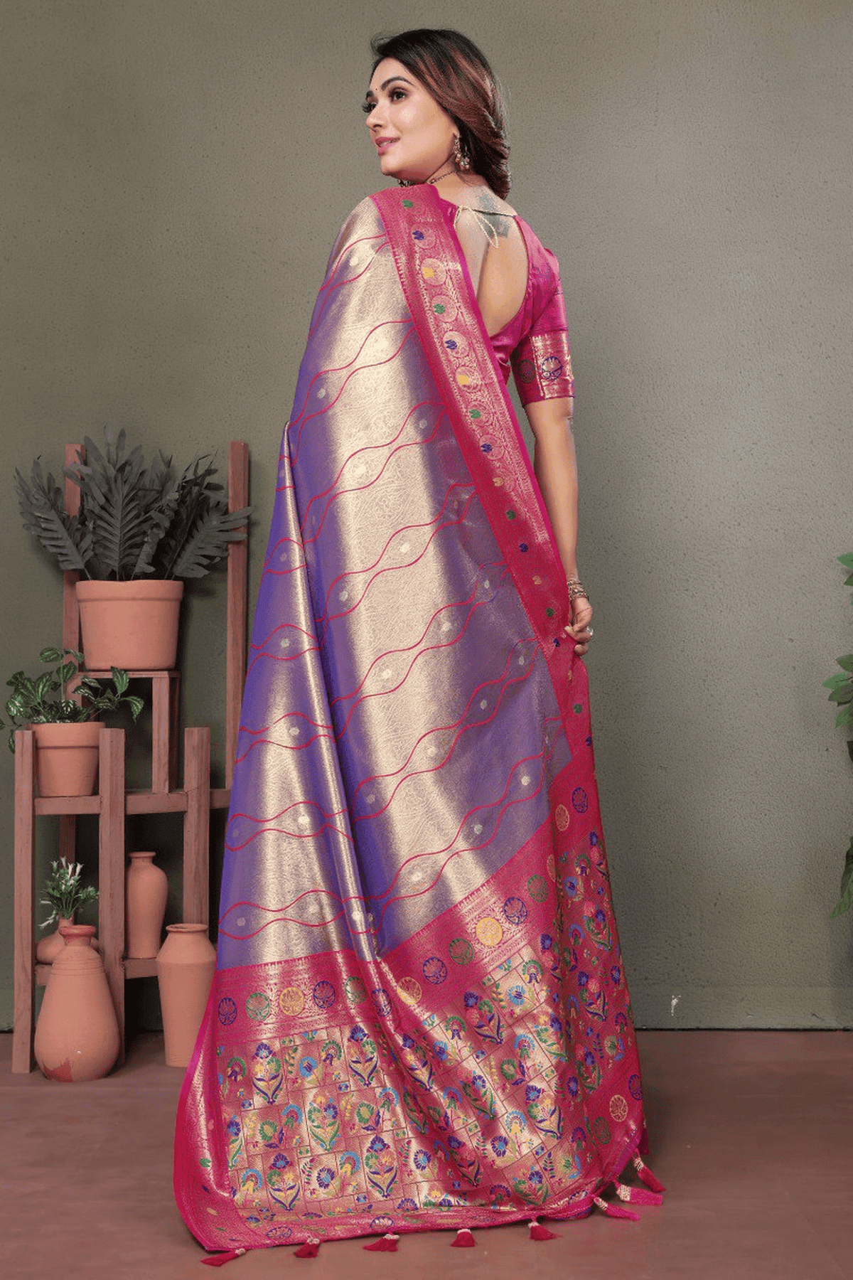 Purple Colour Woven Work Pure Banarasi Tissue Silk Traditional Saree